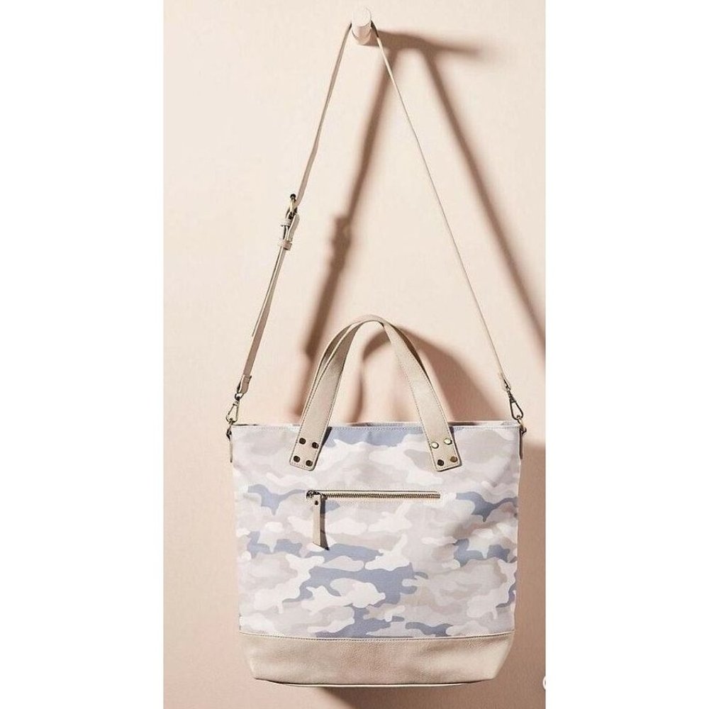 Anthropologie Valencia Antik Kraft Light Camo Crossbody Tote Bag Neutral Colors